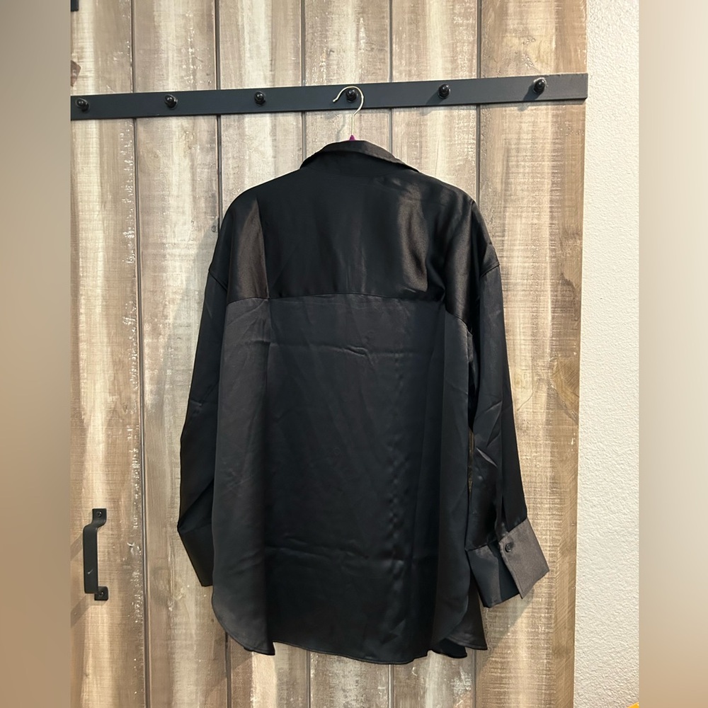 H&M black Satin button down shirt, M - Picture 8 of 10